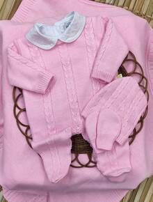 Maternity Leave Knitted Baby Jumpsuit - Pink - View 2