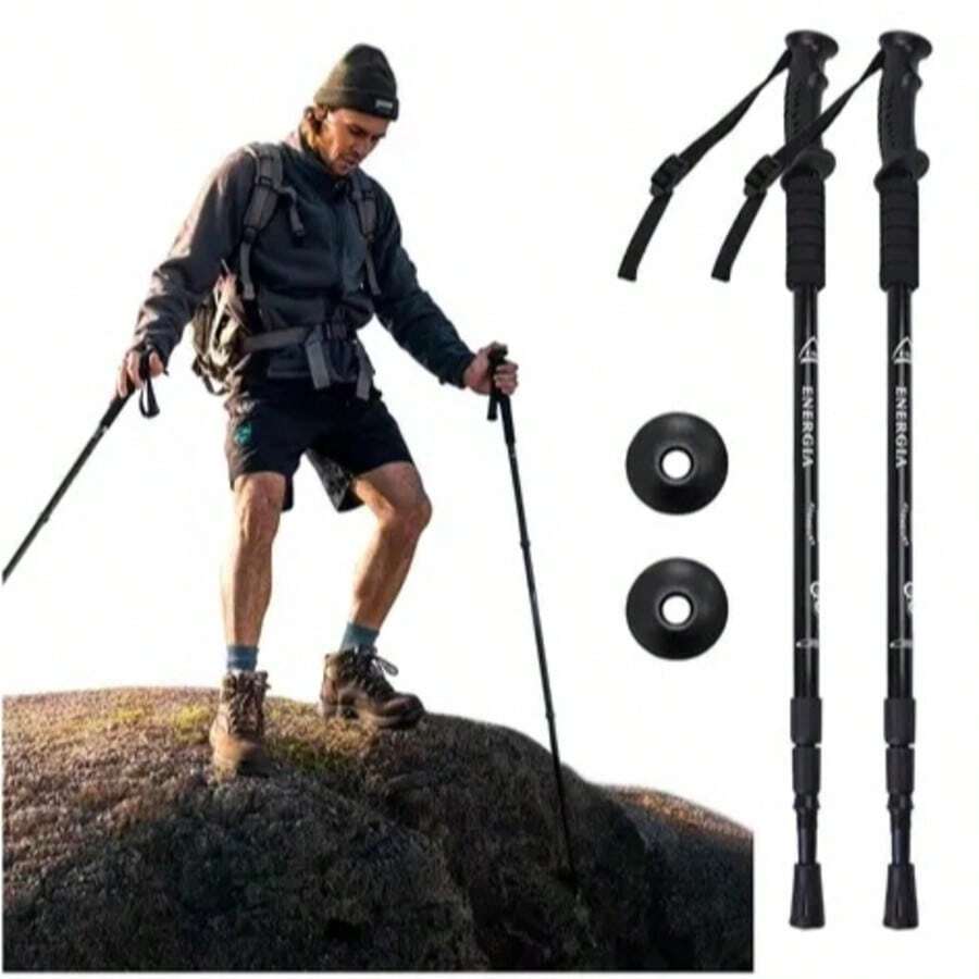 Par De Bastones Trekking Plegable Senderismo Escalar Caminar - Negro - Ver 1