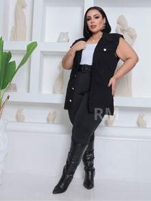 Women's Clothing Max Women's Long Plus Size Denim Vest With Frayed Hem Without Lycra - màu đen - Xem 5