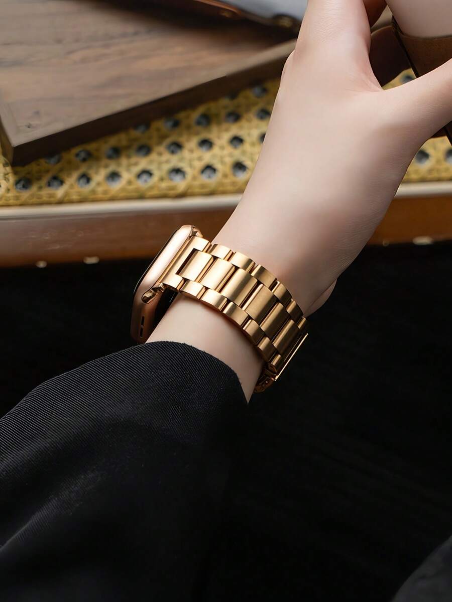 1条男女通用金属三珠装饰链表带，兼容 45mm 49mm 38mm 40mm 41mm 42mm 44mm 46mm，不锈钢可调节磁扣智能手表表带，兼容 Series Ultra 3/2/1 11 10 9 8 7 SE 6 5 4 3 2 1