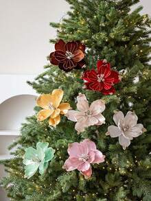 1pc Christmas Poinsettia Glitter Faux Flowers Elegant Christmas Artificial Flowers For Xmas Wreath Floral Decorations Luxury Xmas Tree Topper Christmas Tree Ornaments Holiday Home Party Decorations Home Decor Christmas Decorations Room Decor Winter