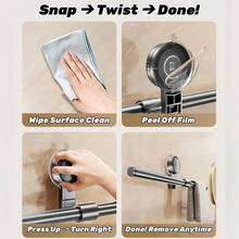 2-Piece Upgraded Suction Cup Towel Rack, Bathroom Non-Perforated Bathroom Towel Pole, Kitchen Storage Rack, Bathroom Bath Towel Hanging Pole, Storage And Organization Hanging Rack - 灰色 - 查看 5