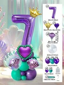 25pcs/Set Royal Princess Theme Luxury Party Decoration Balloon Set - Includes 32-Inch (Approx. 80cm) Deluxe Number Balloons (0-9 Silver/Pearl Pink/Purple/Gold), 18-Inch Clear Balloons, 10-Inch Romantic Heart Balloons (Red/Purple/Pink/Blue), And Exquisite Mini Balloons (Gold Crown/Silver Crown/Shell/Rose/Snowflake), Perfect For Frozen, Ice Palace Theme/Underwater Kingdom Theme/Magic Castle Theme/Rose Garden Theme And Other Royal Princess Style Celebrations, Baby Shower - Multicolor - View 24
