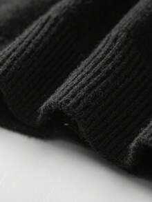 Men's Casual Minimalist Non-Deformable Fashion Loose Solid Color Ribbed Cuff & Hem Design Soft Comfortable Warm Crew Neck Cardigan Jacket, Autumn - Black - View 5