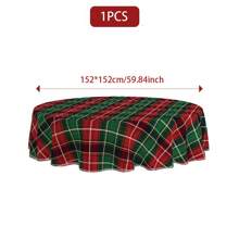 1/36 件圣诞红绿格子图案装饰数码印花桌布 - 矩形和圆形涤纶可洗桌布，适用于室内餐厅装饰、家庭聚会、礼物、节日派对、客厅、厨房、酒店宴会 - 格紋-紅綠 - 查看 10