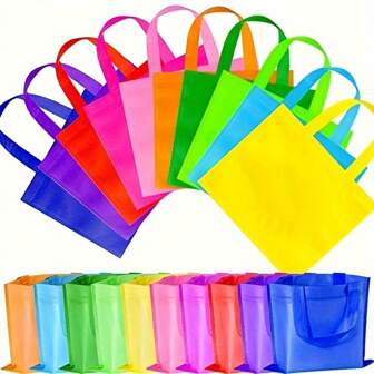 10pcs Non-Woven Fabric Gift Bags, Size 20x20cm, With Handle, Vibrant Colors, Suitable For Birthday Parties And Holiday Events, Durable Quality