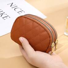 Rhombus Embroidered Coin Purse Double Layer Zipper Key Organizer Large Capacity Double Zipper Card Holder For Women Wallet Mini Wallet Purse Wallet Coin Wallet