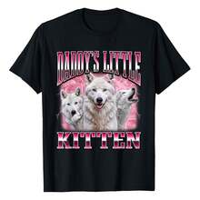 Daddy's Little Kitten Funny Cringe Meme Bootleg T-Shirt Premium Cotton Crewneck Timeless Fit For Any Occasion - 黑色 - 查看 1