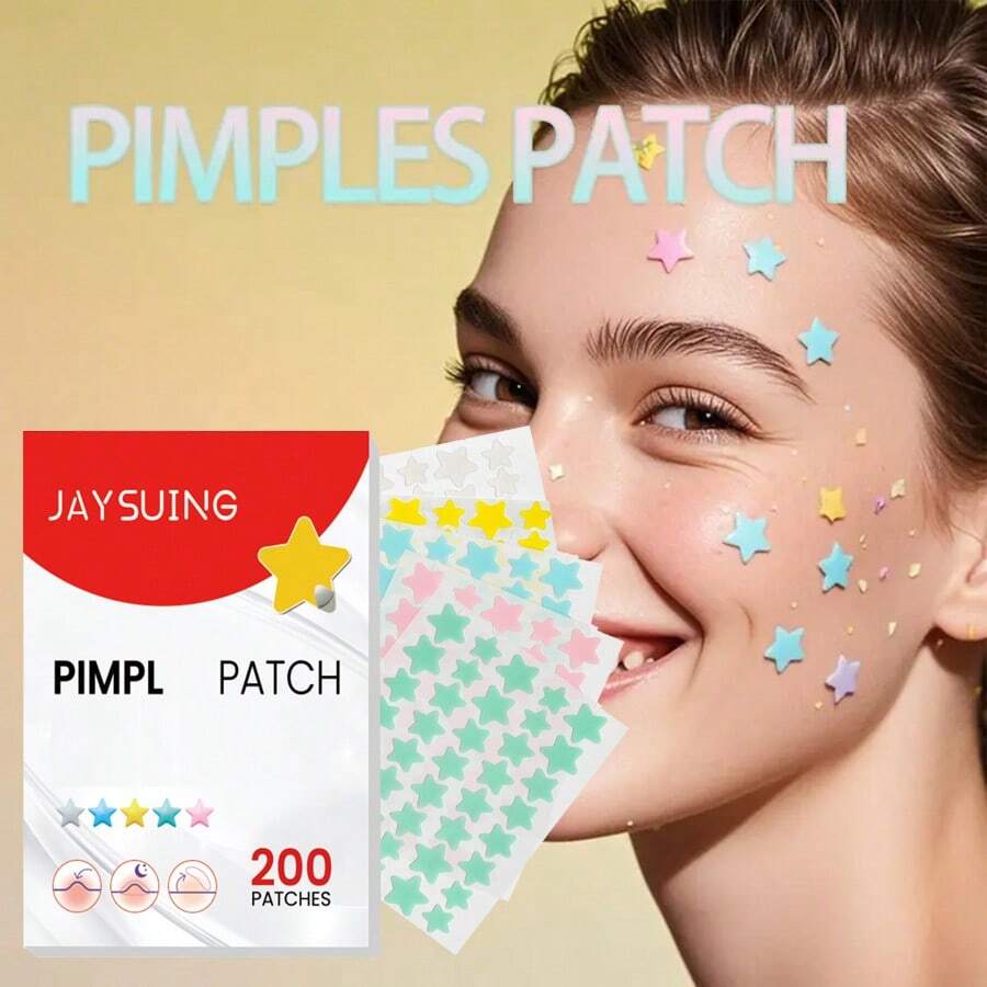 JAYSUING 200pcs Star & Heart-Shaped Hydrocolloid Patches - Fragrance-Free, Alcohol-Free, 24H Invisible Dots For All Light Beige Types, Emergency Use, Assorted Colors - Red - View 1