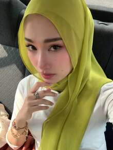 1pc Women's Solid Color Chiffon Beach Scarf, Muslim Headscarf, Arabic Casual Long Scarf, Suitable For Daily Use For Dress