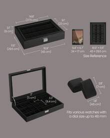 SONGMICS Watch Box, 24-Slot Watch Case, Lockable Watch Storage Box With Glass Lid, Gift Idea, Ink Black Synthetic Leather - 黑色 - 查看 3