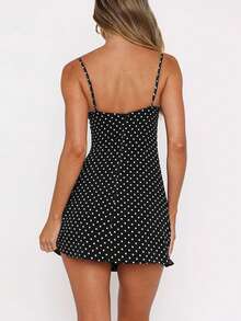 情人节女士穿搭：短款夏日连衣裙，饰有吊带、波点元素和性感印花 - 黑色 - 查看 5