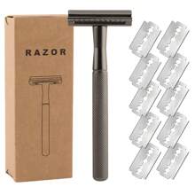 男女双刃剃须刀，金属剃须刀，含 10 个铂金涂层刀片，剃须刀