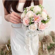 1 件满天星玫瑰新娘婚礼花束、白色新娘花束、婚礼人造花束、伴娘花束（配丝带）、情人节、装饰珍珠蕾丝网玫瑰花束 - 彩色 - 查看 9