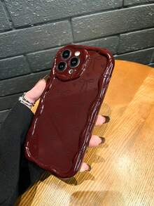 Funda protectora de teléfono gruesa, minimalista y a prueba de caídas con lazo, borde ondulado en color burdeos, impresa y adecuada para iPhone 15/IP16 PROMAX XR /7/8 iPhone 15 Promax/12 PROMAX/13 PROMAX/14 PROMAX 13 14 11 12p 14 Women P11 Soft Shell P12 Anti-Drop XS.XR /78P.78GES2