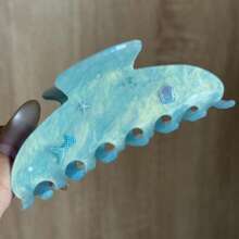 1 件个性化女士夏季海洋元素椭圆发夹，带海星、贝壳、美人鱼装饰，可定制名字扎染夹，适合海滩度假，送给她/妈妈的礼物