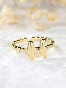 Tsnamer 1 pièce Bague vintage avec initiale en forme de cœur de A à Z, bague empilable minimaliste avec lettre gravée, cadeau pour elle, bijoux, cadeau pour femmes au quotidien - Bague à perles - Voir 37
