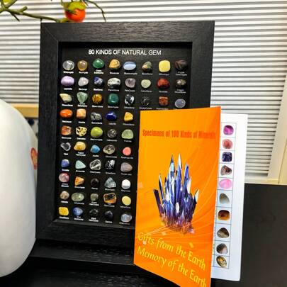 80 delar naturliga mineralprover + 100 typer av mineralidentifieringsguide, inkluderar sällsynta sorter som labradorit, agat, obsidian, turkos, granat | Heminredning, mineralsamling, julklapp (jul/alla hjärtans dag/kanadadagen)