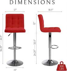 Softa Bar Stools 1 Set Of 2, Counter Height Bar Stools, Square Cushion Bar Stools With Back, Footstool, Cafe, Red, 2 Pieces