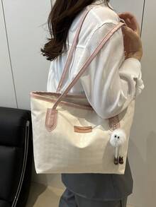 Large Capacity Women's Fashion Multifunctional Shoulder Bag, New Canvas Handbag, Stylish Design, Suitable For School, Commuting And Shopping (Pendant Not Included) - Pink - View 11