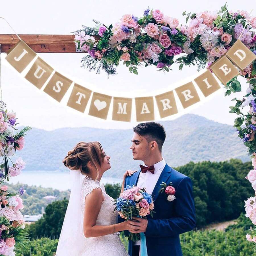 Rustikales Hochzeitsbanner aus Jute, vintage grobes Leinen Hochzeits-Girlande, Dekoration für Hochzeitsfeier, Geschenk