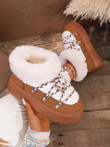 Sandalias de plataforma para mujer - Botas de nieve cálidas y duraderas para exteriores con suela antideslizante y cómoda, pantuflas de invierno con suelas planas reforzadas