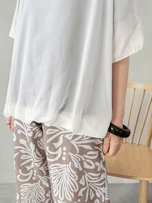 FRIFUL ملابس علوية نسائي كاجوال فضفاض من الشيفون والشبك بلون متباين، ملابس علوية شيفون فضفاضة للنساء، ملابس علوية فضفاض شفاف كبير الحجم - أبيض - مشاهدة 4