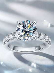 1pc S925 Sterling Silver Moissanite Engagement Ring, 3.5CT D Color VVS1 Clarity, Elegant & Fashionable Style Suitable For Engagement, Wedding, Anniversary, Daily Wear, And Gift Giving For Thanksgiving, Birthday, Holidays, Friends And Partners