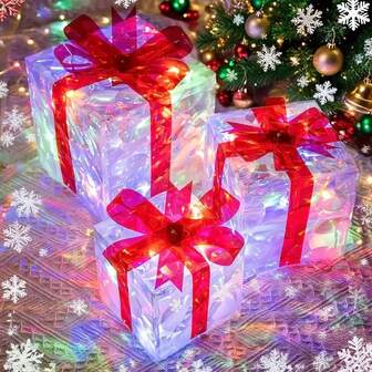 2025 New 3-Piece Set Christmas Lighting Decorations (Color Changing), Suitable For Christmas Home Decor, Christmas Cottage Decoration, Christmas Gifts, Powered By 3 AA Batteries (Batteries Not Included) Christmas Decorations Room Decor Winter Christmas Decorations Home Christmas Gifts Christmas Decor