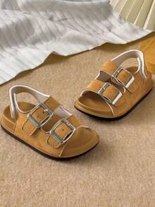 一双秋夏新款儿童鞋 - 适合女孩和幼儿女孩的舒适软底校鞋，露趾平底凉鞋，时尚棕色男童鞋，派对、露营、海滩、旅行和学校及圣诞节必备的最佳选择 - 咖啡棕 - 查看 1