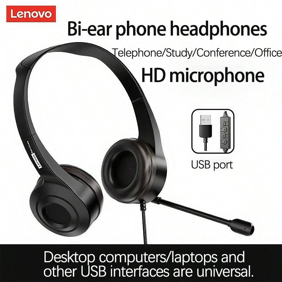 Lenovo Headphones E01 Professional Noise Reduction Single-Sided Rotatable Microphone Headset Anti-Tangling Wire Suitable For Computers/Notebooks/Tablets/Mobile Devices Head-Mounted Wired Headset Black Single USB Black Single USB - Black Single USB - View 1