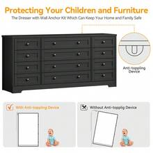 LIZHOUMIL 12 Drawers Wood Dressers For Bedroom,16" Wide TV Stand Dresser For 65 Inch TV,Long Wooden Dresser For Living Room, Hallway - 黑色 - 查看 6