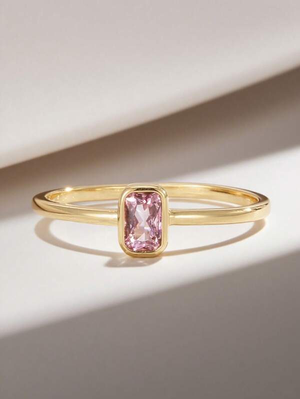Charm-In 1pc Shiny Zirconia Ring, Gift For Mother's Day Or Birthday