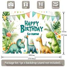 1件可定制卡通恐龙生日派对背景布,热带丛林风格,适用于生日派对、婴儿派对、人像摄影,乙烯基材质,派对装饰,北欧风格 - 彩色 - 查看 6