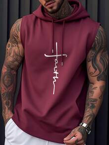 Men's Casual Letter Print Hooded Tank Top, Summer