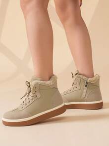 Bequeme, vielseitige, warme Schnür-Modeschuhe für Damen - Khaki - Übersicht 2