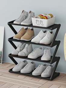 1 Pieza Estantería para Zapatos con Diseño en Z de 4 Niveles, Ensamblaje Fácil sin Herramientas, Instalación Sencilla, Adecuado para Entrada/Pasillo/Dormitorio/Baño, Diseño de Pie Ahorrador de Espacio, Estantería para Almacenamiento de Zapatos, Diseño Apilable, Esencial Multifuncional para el Hogar y Dormitorio, Decoración de Habitación, Estantería para Zapatos, Estante, Almacenamiento de Zapatos, Opciones de Color Negro/Rosa/Blanco, Vuelta al Colegio