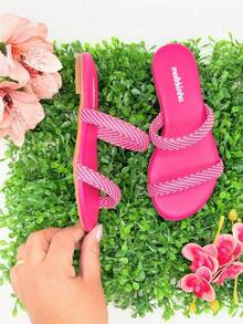 Girls' Flat Sandals, Slide Molekinha, Comfortable Youth - Pink Sorrento - View 2