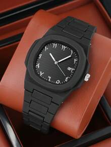 1 件男士优质塑料简约日历反时尚横条纹男士手表石英男士手表 - 白色 - 查看 2