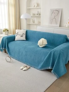 1pc Solid Color Pet Waterproof Sofa Cover, Anti-Scratch Sofa Slipcover, All Season Sofa Protector, Furniture Cover Towel For Bedroom, Office, Living Room, Home Decor - Navy Blue - View 6
