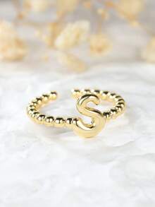 Tsnamer 1 pièce Bague vintage avec initiale en forme de cœur de A à Z, bague empilable minimaliste avec lettre gravée, cadeau pour elle, bijoux, cadeau pour femmes au quotidien - Bague à perles - Voir 23