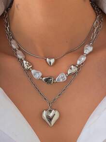 3 Stücke/Set minimalistischer mehrlagiger Halskette, modische Herz-Quasten-Choker-Halskette, asymmetrische Metall-Halskette, vielseitig