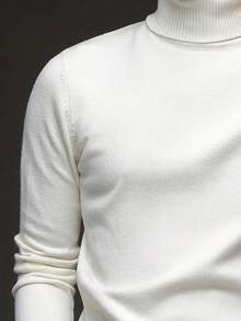 Men's Crew Neck Long Sleeve Sweater, Versatile Everyday Wear Knitted Pullover - White - View 9