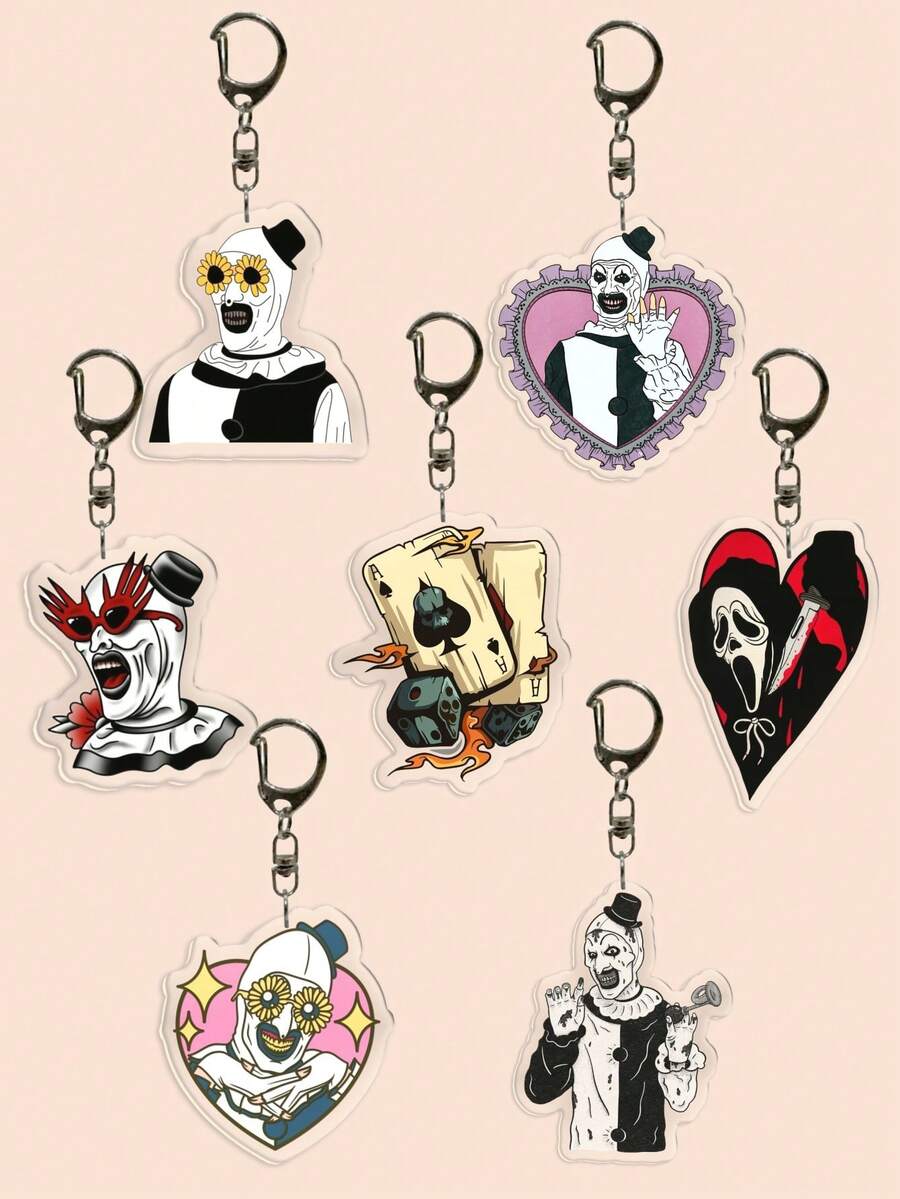 1/7 件卡通恐怖人物主题亚克力动漫钥匙扣 勃拉姆斯、Heelshire、Ghostface、Bagcharm 手机配件、汽车挂件、背包装饰、书包挂件、书包配件、送给朋友的礼物 - 彩色 - 查看 1
