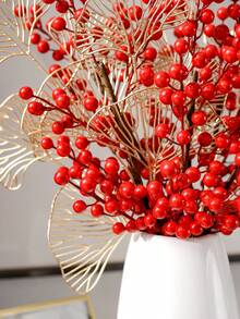 1PC,5PCS, Vibrant Red Fake Berries - Glitter No Batteries Required, Perfect For DIY Christmas Decorations, Weddings And Opening Cereies, New Year Decorations, Classic Plastic Style Home Decor Room Decor