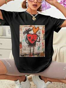 EWH Jean-Michel Basquiat, Love Couple, Heart, Basquiat Inspired, Basquiat T-Shirt, Love, Couple In Love, Heart Leisure - Black - View 9
