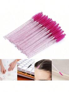 70pcs/Set Rose Red Mascara Disposable Micro Eyelash Comb Brush Set, Eyelash Extension Brush, Mascara Applicator Wands - Hot Pink - View 2