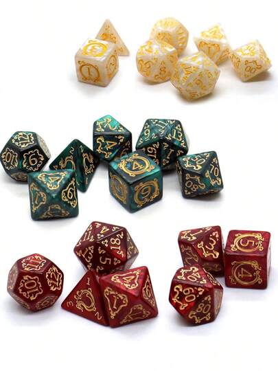 7-Piece Dragon Pattern Dice Set, Multi Sided D4 D6 D8 D10 D20 Dices Ideal Gift For Desktop Games, Birthdays, And Festival