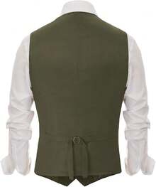 PJ  Men's Herringbone Tweed Suit Vest Casual Wool Blend Waistcoat - 軍綠色 - 查看 3