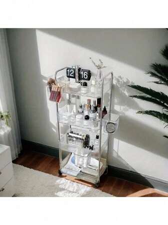 Movable Floor Rack Multi-Layer Storage Rack Snack Storage Cart Transparent Acrylic Trolley For Kitchen And Home Organization, Versatile Rolling Display And Utility Cart With Clear Panels, Durable Lightweight Construction, Easy Mobility, Space-Saving Design, Ideal For Pantry, Breakfast Bar, Office Break Room, Bakery, Event Decor, And Daily Organization